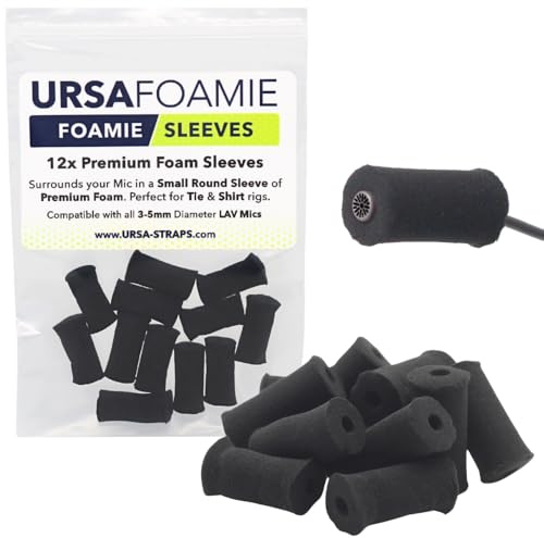 URSA Foamie Sleeves for Lavalier Microphones - Pack of 12 (Black) | Discreet Mic Covers to Reduce Clothing Noise, Protect Against Sweat & Light Wind