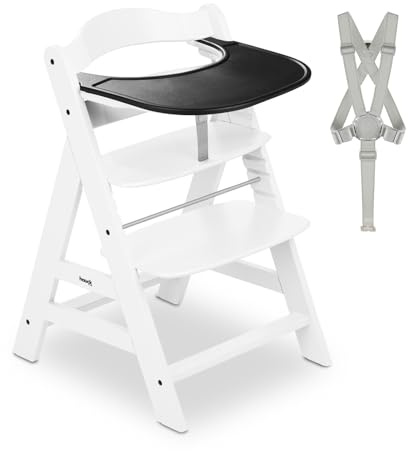 hauck Alpha+ Hochstuhl aus Buchenholz inkl. Alpha Click Tray Essbrett - Mitwachsender Kinderhochstuhl ab 6 Monaten bis 90 kg, Höhenverstellbar, mit 5-Punkt-Gurt, Schrittgurt & Essbrett, TÜV-geprüft