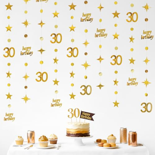 G2PLUS 30 Anni Ghirlande Happy Birthday,Happy 30th Birthday Banner Oro | 14m Ghirlande in Carta Glitterata con Stelle,Puntini per Feste,Compleanno,Diy e Sfondo Fotografico