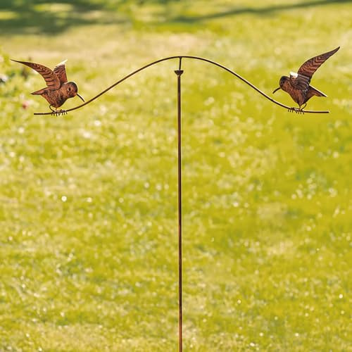 Dekoleidenschaft Gartenstecker Vogelwippe aus Metall mit Echt Rost Finish, 125 cm hoch, Dekostecker wetterfest, Outdoor Gartendeko für Draußen