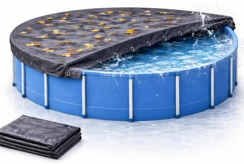 Runde Poolabdeckung – extra Starke 200 g/m² Plane – UV-beständige Solarabdeckung für Sommer & Winter – robuste Poolplane in Schwarz (320 – 366 cm (Ø 420 cm))