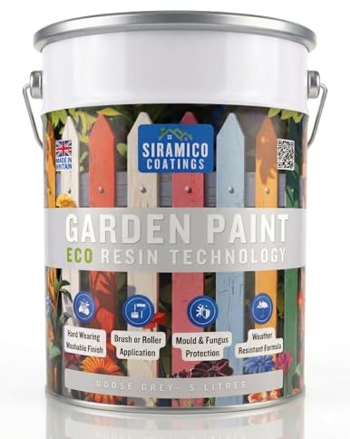 SIRAMICO COATINGS Garden Paint – 5 Litres - Eco Resin Premium One Coat Garden Paint for Garden Furniture (Goose Grey, 5 Litre)