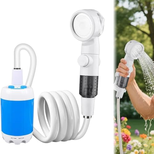 ZVD Kit Douche Camping, Douche Portable Pompe de Douche Électrique Rechargeable avec Tête de Douche Vanne D'arrêt et Batterie 4000mAH intégrée pour Extérieure,Camping,Randonnée