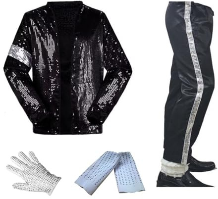 Shuanghao Disfraz Costumes Niños Adulto Jacket Brillante Chaqueta+Pantalones+Socks+Regalar(Right Guante)Halloween Navidad Bailes Cosplay Fiestas Retro Hombre/Mujeres Ropa Trajes(W:25-30kg H:120-130cm