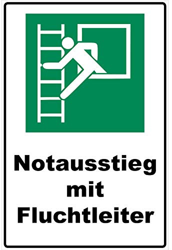 Schild Notausstieg mit Fluchtleiter Schild Rettungszeichen grün 30 x 20 x 0,3 cm Hartschaumplatte