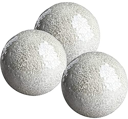 WHOLE HOUSEWARES | Dekorative Kugeln | Satz von 3 Glasmosaikkugeln für Schalen | 10 cm Durchmesser | Tafelaufsatz | Couchtisch und Hausdeko (Weiß)
