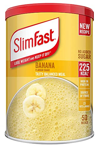 SlimFast Meal Replacement Shake for Weight Loss & Balanced Diet, Vitamins and Minerals, Low Calorie High Protein, Banana Flavour, 50 servings, 1.825 kg, Packaging May Vary