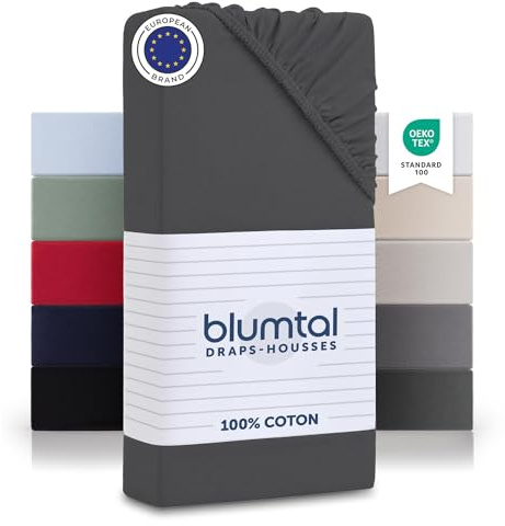 Blumtal Basics Spannbettlaken Jersey - 100%baumwolle Oeko-TEX Anthrazit 90x200cm