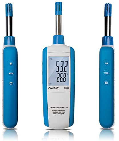 PeakTech 5039 - Profi Raumtemperatur und Luftfeuchte Messgerät, Thermo-Hygrometer, digitales Thermometer mit LCD-Display als Raumthermometer, Temperaturmessgerät für Wohnklima, P 5039