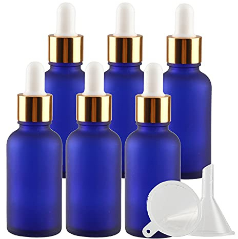 TIANZD 6 Stück 30 ml Leere Matt Blau glasflasche Tropfflasche Pipettenflaschen mit Glaspipette, 30ml Glasflasche mit Tropfpipette mit Gold Schraubverschluss für ätherische Öle, Parfüm Öle