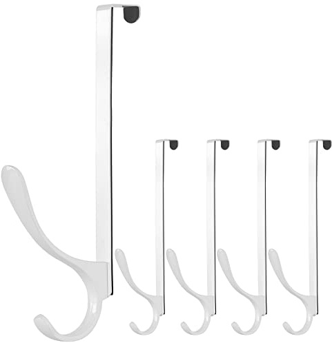 SKOLOO Lot de 5 crochets de porte à suspendre, crochets métalliques à l'intérieur, crochets porte-serviettes, manteaux, blanc