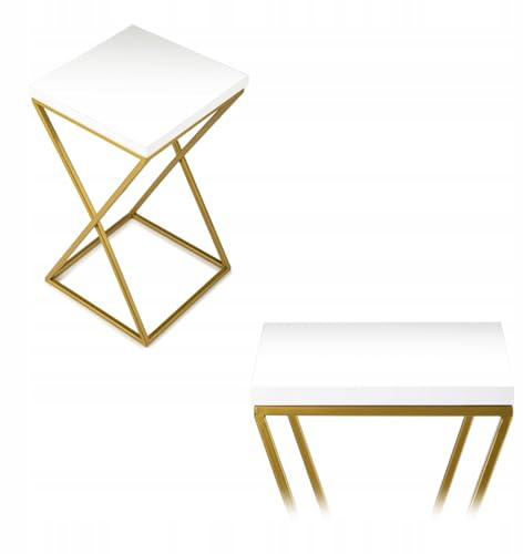 HowHomely Pflanzenständer Metall 40 cm Hoch - Stabiler und Fester Blumenhocker mit Weiß MDF-Platte auf Gold Ständer - Blumenständer zur Dekoration Innenräumen