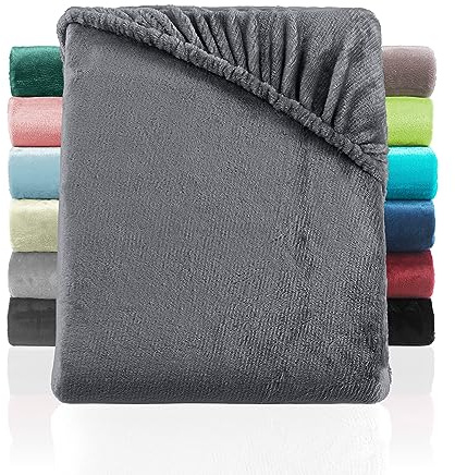 BaSaTex Plüsch Spannbettlaken, 180x200-200x200 cm, Anthrazit | Plüsch PREMIUM, SUPER SOFT flauschiges Winter Spannbetttuch, Wärmend und Kuschelig