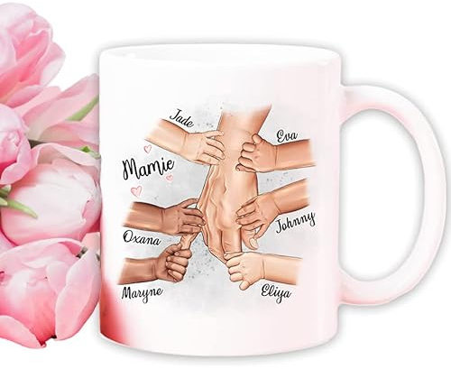 Générique Mug Mamie Papy Personnalisé avec Prénoms Petits-Enfants, Tasse Empreintes Cadeau Grands-Parents, Mug Personnalisé Famille Jusqu’à 6 Enfants(Grand-parent)