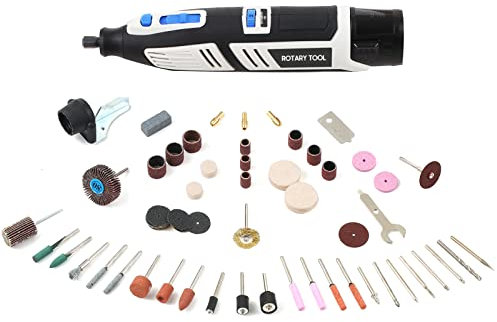 Hancaner Kit Outil Rotatif Multifonction avec 200 Accessoires, 6 Vitesse Réglable Puissant Graveur Polisseuse 12V, Mini Ponceuse Electrique Sans Fil Outil Rotatif pour Coupe, Gravure, Polissage