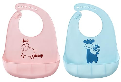 WeddHuis 2 Pcs Bavoirs Bébé Bavoir Silicone Souple Bavette Recuperateur Imperméable Ajustable Enfant Waterproof Bavoir Repas