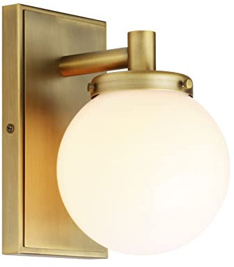 PathsOn 1-Light Vintage Wall Sconce, 5.9 Globe Milk White Shade Wall Light Fitting for Bathroom Vanity Mirror Kitchen Living Room