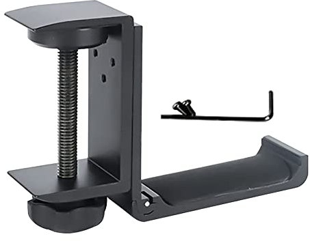 Universal Metal Earphone Holder Hook Under Desk Headphone Stand Gaming Headset Hanger with Adjustable Clamp for Headsets Bags (Black)