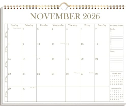 2027-2028 Calendar - Wall Calendar 2027-2028 from November 2026 - June 2028, 18 Months Calendar with Premium Paper, Twin-Wire Binding & Hanging Hook, 12 x 14.5, Golden