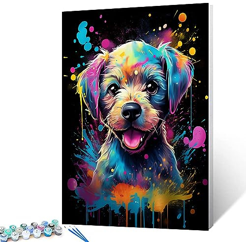 Tucocoo Malen nach Zahlen für Erwachsene, digitales Ölgemälde-Set auf Leinwand mit Pinseln und Acrylpigmenten, buntes Graffiti-Hunde-Tierbild für Heimdekoration, Geschenk, 40 x 50 cm (rahmenlos)