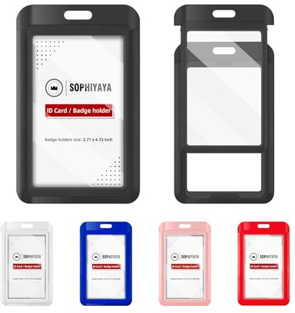 SOPHIYAYA 2 Pack Sliding Badge Holder with Double-Sided Windows Key Card Work Badge Sleeve for Office School Factory Teacher Student (Black)
