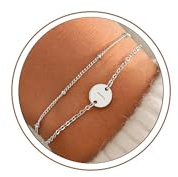 TINGN Armband Damen Gold Silber, 18K Gold/Weißgold Vergoldet Zwei in Einem Armband mit Buchstaben Monogramm Scheiben Armbänder Geschenke für Teenager Mädchen, Geburtstagsgeschenke für Frauen Freundin