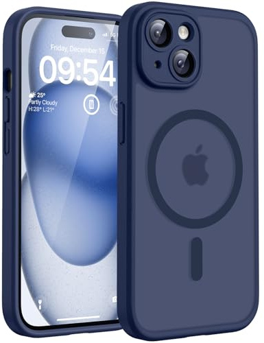 TOCOL für iPhone 15 Hülle, Kompatibel mit MagSafe, Matt Tiefblau | Eingebauter Magnetring, Vollständiger Kameraschutz, Militärschutz Stoßfest Kratzfest Haltbarkeit, Durchscheinend Rückseite