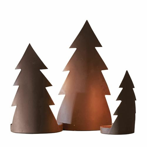 Loberon Kerzenständer 3er Set Ageville, Tannenbaumoptik in untersch. Größen, Antikrost-Finish, Weihnachtsbeleuchtung, Weihnachtsdekoration, Weihnachten, Eisen, braun