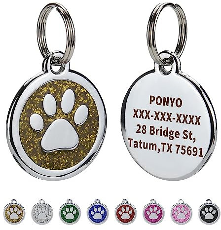 Olodeer Personalisierte Haustier ID Tags für Hunde und Katzen, benutzerdefinierte Laser gravierte Name und Nummer, Zink Legierung Nette Pfote geformte Hundehalsband ID Tag. (Gold)