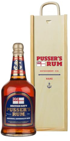 Personalised Pusser's Rum Gift Set in Wooden Box - 40% ABV (70c)