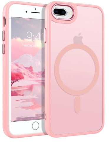BENTOBEN Magnetische Schutzhülle für iPhone 8 Plus, iPhone 7 Plus [kompatibel mit Magsafe] Harte Hülle kabellos plattiert durchscheinend matt Schutz Militärqualität Kratzfest Rosa