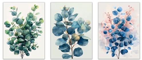 JOSUE 3 Piezas Cuadros Flores Dormitorio Plantas Naturales Cuadros Modernos Lienzo,Verde, blanco Pinturas Murales Para Sala De Estar Decor De Dormitorio-40x60cmx3 Sin marco