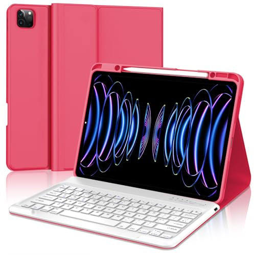IVEOPPE Keyboard Case for iPad Pro 12.9-inch 6th 5th 4th 3rd gen- Keyboard for iPad Air 13 inch 2024 M2, Case for Pro 12.9 with Detachable Bluetooth Keypad-QWERTY English Layout, Dark Pink