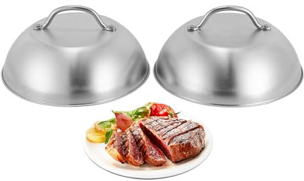 2 campanas para hamburguesas de acero inoxidable, 22,5 cm de diámetro, campana de calor, campana de fusión para hamburguesas de carne, hamburguesas con queso, campana para plancha teppanyaki y