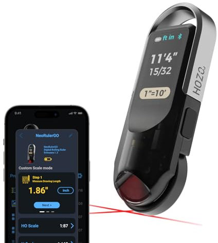 HOZO NeoRulerGO Digital Tape Measure with Laser, Rechargeable Smart Long Distance Rolling Measuring Tool for Flat Curved Diameter Odd Shapes, Bluetooth App, Pocket Size Cool Gadgets Gift for Men,Dad