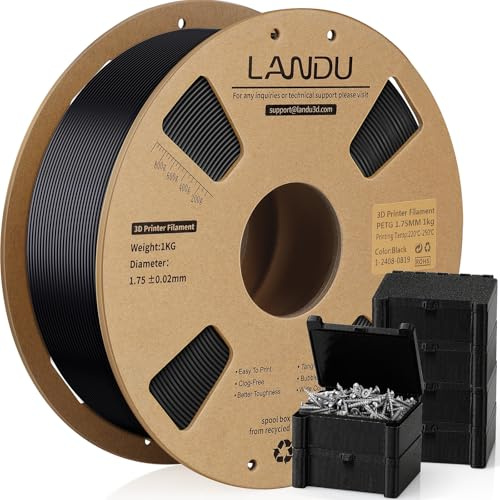 LANDU PETG Filament 1.75mm,3D Printer Filament 1kg Cardboard Spool(2.2lbs),Dimensional Accuracy +/- 0.02mm,Neatly Wound PETG 3D Printing Filament Fits for Most FDM 3D Printers,Black PETG