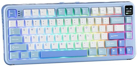 MechLands Vibe75 V2 75% Kabellose Gaming-Tastatur mit Bildschirmmodul, Hot-Swap-fähige cremige mechanische Tastatur mit Dichtungsstruktur, BT5.0/2,4 GHz/USB-C, RGB, QWERTY (Blau)