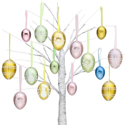 Valery Madelyn Easter Egg Decoration, 26CT Colorful Shatterproof Easter Tree Ornament Set, Metallic Pink Yellow Green Easter Basket Stuffers Assorted Hanging Egg Bulk for Spring Holiday EG1105-0011