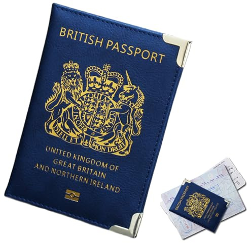 Reisepasshülle, britische Reisepasshülle, Reiseutensilien, Schutz, PU-Leder, Reisepasshülle, goldfarben, Metall-Schutzecken, Reisedokumentenhalter für Reisepass, Visitenkarten, Bordkarten