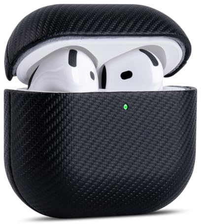 Haobobro [Karbonfaser Textur] kompatibel mit AirPods 4 Hülle Case 2024 - Handgefertigt für AirPods 4. Generation Hülle - Stoßdämpfende Schutzhülle mit Premium Finish - Schwarz