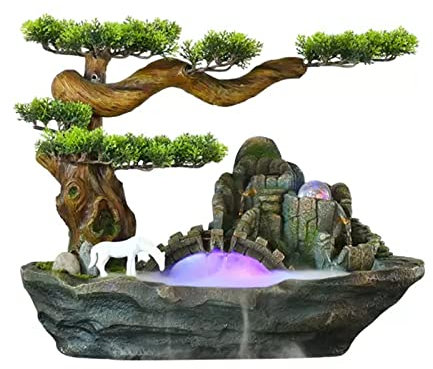 Fuente de Interior Fuente de interior de estilo chino Fuente de mesa Fuente de cascada de rocalla de resina Árbol falso Fuente de agua en maceta Fuente de escritorio de relajación interior creativa fo