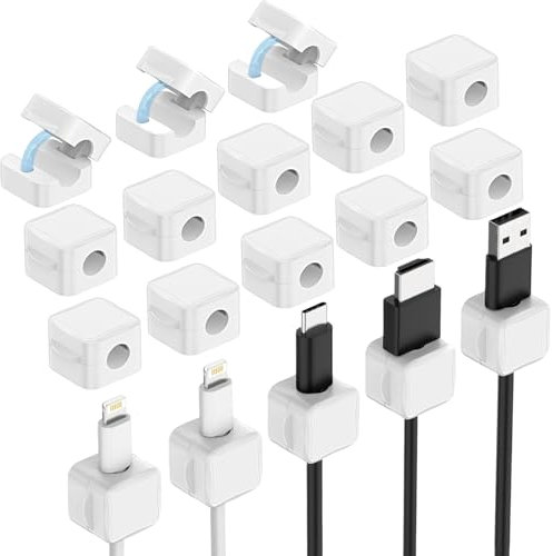 Portacavi Da 18 Pezzi, Confezione Da 18 Fermacavi Autoadesivi, Supporto Per Caricabatterie Con Filo Adesivo Resistente, Per Usb, Cavi Di Ricarica, Comodino, Scrivania, Ufficio, Auto, Parete. (Bianco)