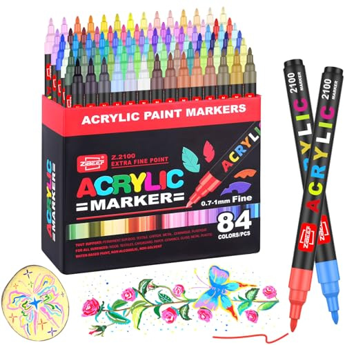 Laconile 84 Farben Acrylstifte - Acrylstifte für Steine Wasserfest, Einzeln Druck Acrylic Paint Marker mit Ersatzspitzen – Perfekt für Steine Bemalen, Glas, Holz, Keramik, Metall & Leinwand