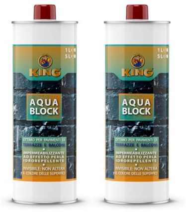 KING AQUA BLOCK, Impermeabilizzante Idrorepellente ad Effetto Perla,ideale per Terrazze e Balconi,incolore non pellicolare pronto all'uso, 1Lt (ACQUA BLOCK, 2)