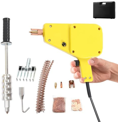 Kit di riparazione ammaccature saldatrice per perni, kit di estrazione ammaccature saldatrice a punti da 800 W con accessori completi, strumenti di riparazione carrozzeria, corrente e tempo regolabili