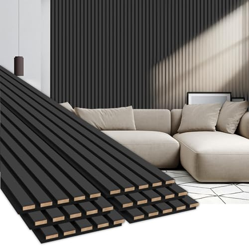 EVERECO 6 Pack Wood Panels for Wall 94.5 × 7.87 Acoustic Soundproof Wall Slat Panels, 3D Wall Panels for Home Office Decoration, Matte Black