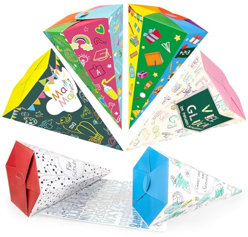 Aitsite 6 Stück Geschwister Schultüte, 30cm Faltbare Zuckertüte mit Deko Aufklebern, Schultüte Junge Zuckertüte Mädchen, Mini Schultüten zum Befüllen für Kinder Partys