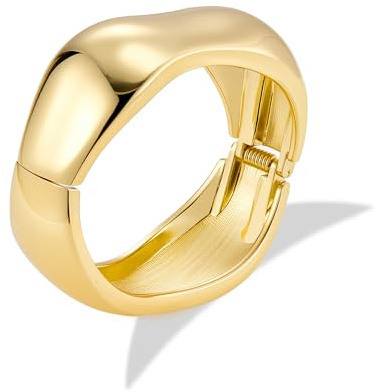 ALEXCRAFT Bracelet Jonc Ouvert Or Argenté Épais Chunky Minimaliste Femme | Bracelet Jonc Ouvert Or Argenté Épais Chunky Large Minimaliste Cadeau Homme Femme Hypoallergénique Tendance