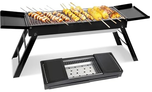 Parrilla de carbón portátil, parrilla de barbacoa al aire libre con mesa auxiliar, equipo portátil de cocina al aire libre para picnic, portón trasero, jardín, senderismo, playa, mochileros, camping