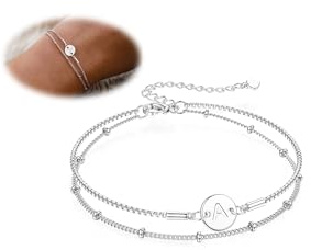 BodyBonita Pulsera Mujere de Capas con Letras Delicadas A Pendiente Redondo de Pulseras Plata de Ley Ajustable con Perlas Joyería de Pulsera Mujer